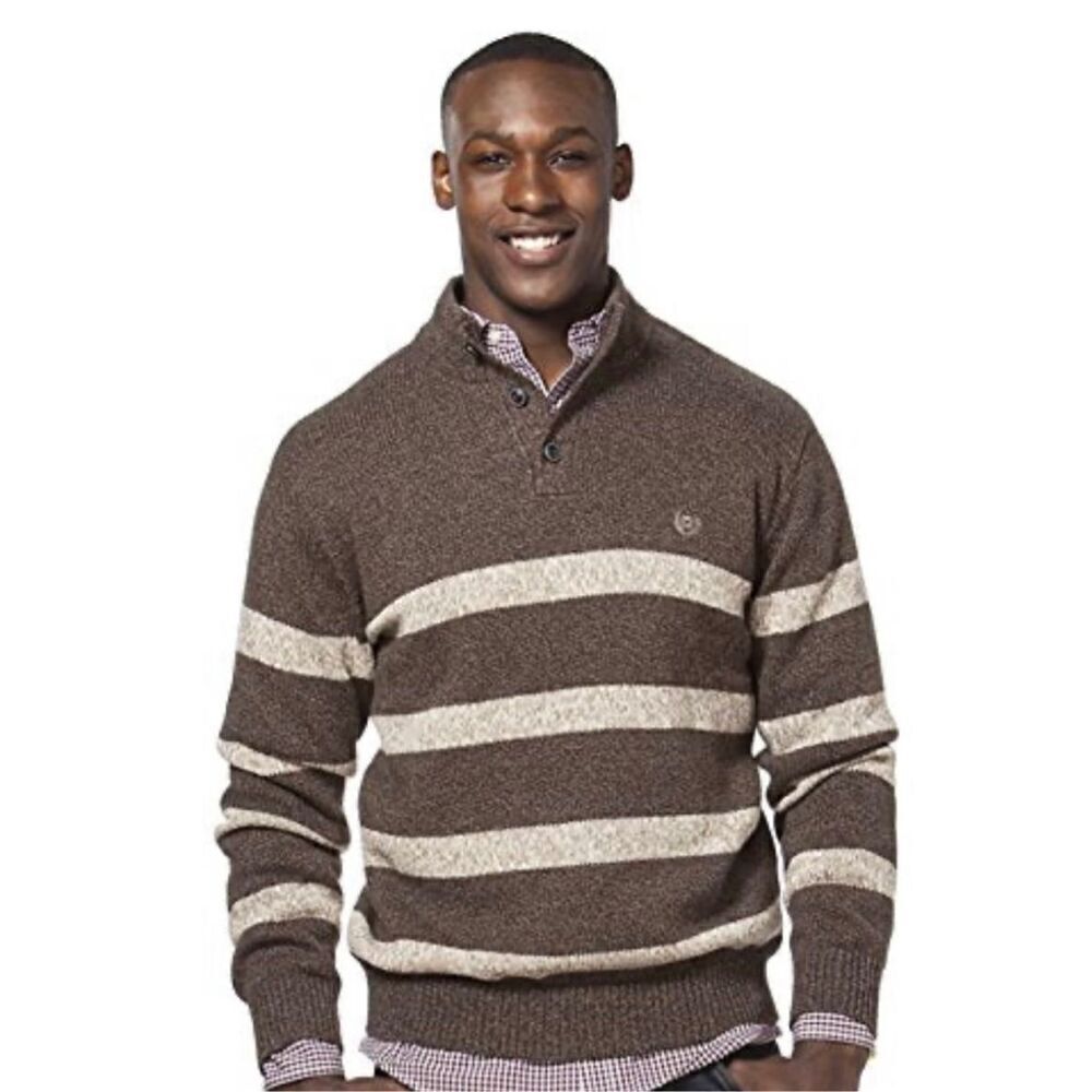 Chaps Men's Classic-Fit Striped Mockneck Twist Sweater Walnut Size XL